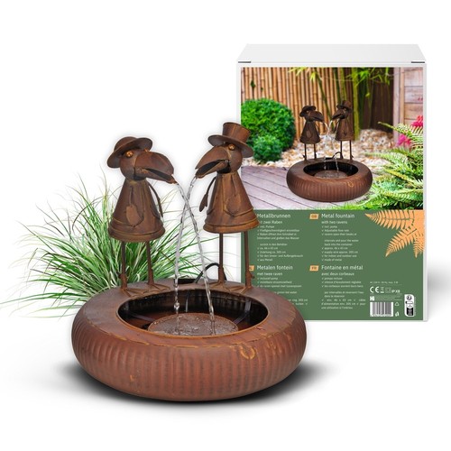 Metallbrunnen mit zwei raben - metallbrunnen,